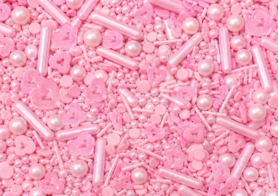 Pink  Edible Sprinkles Mix Pastel Pink Pearl Sprinkles Cupcake Decoration Baking Toppers Birthday Treats Sugar Pearls Rods Blend HALAL