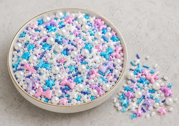 Mermaid Tail Edible Sprinkles Mix Under the Sea Cake Decorations Pearl Starfish Cupcake Toppers Mermaid Birthday Baking Supplies, 50g HALAL