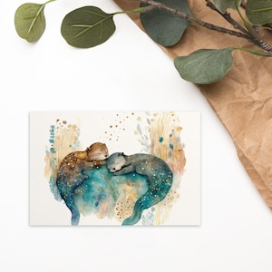 Carte postale mignonne loutre - carte postale câlin de loutre endormie - pour les amoureux de la faune et de la flore partenaires romantiques