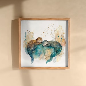 Otter Love Heart Poster Print - Animal Wall Art - Loving Otters - Romantic Painting