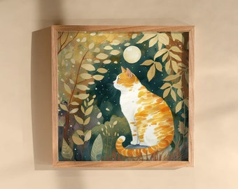 Tabby Cat Poster, Orange and White Kitten Art (Matte Print)