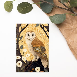 Carte postale oiseau Chouette effraie des cloches - Chouette criard de la forêt d'or