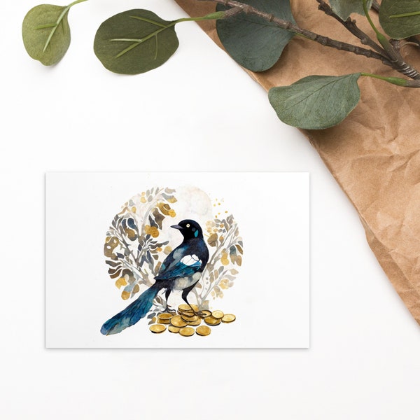 Magpies Hoard Postcard - Crow Raven Corvid Card
