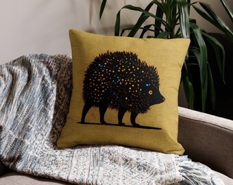 Coussin hérisson jaune - Décoration animalière douce
