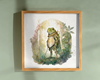 Frog Knight Art Print: Whimsical Fantasy Illustration - Watercolor