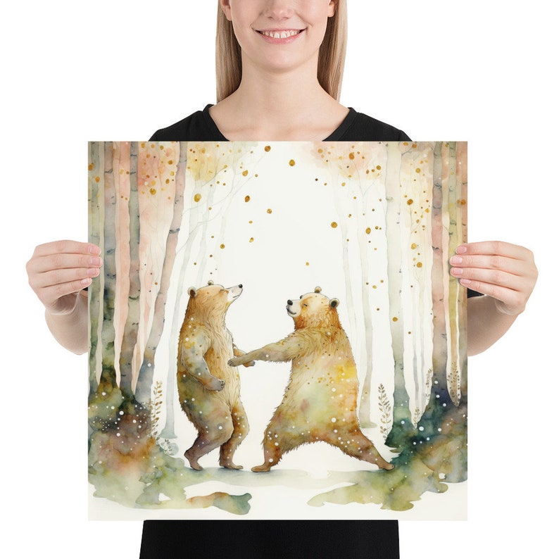 Dancing Bears Poster Print - Animal Bear Wall Art - Forest Disco Dance
