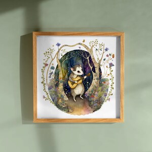Possum Musician Poster Print - Animal Wall Art - Opposum playing Guitar