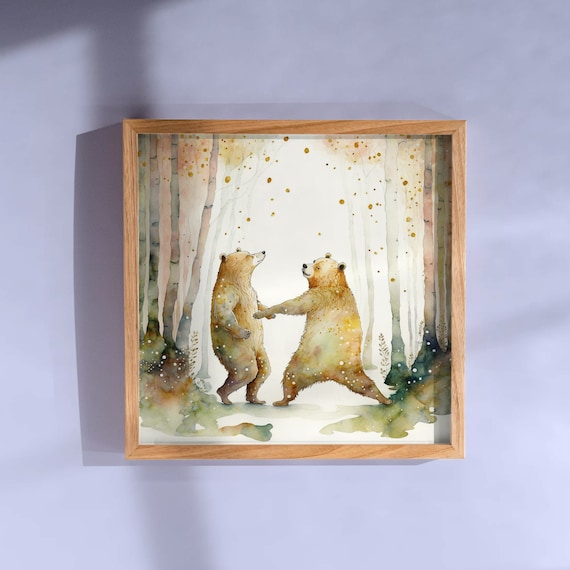 Dancing Bears Poster, Woodland Animal Art (Matte Paper Print)