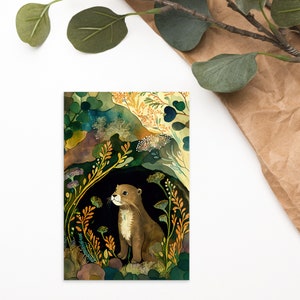 Carte postale mignonne de loutre - tableau Art nouveau de loutres - carte postale