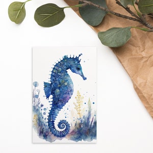Carte postale hippocampe - carte postale Ocean Sealife - peinture aquarelle dragon des mers