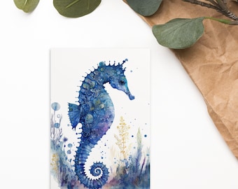 Seahorse Postcard - Ocean Sealife Post Card - Watercolor Painting Seadragon