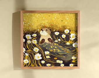 Cute Otter Poster Floral River Scene Nature Print