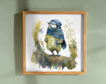 Bluetit Sorcerer Print: Whimsical Fantasy Bird (Art Poster)