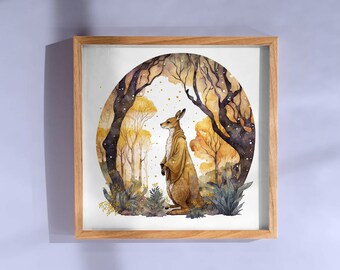 Impresión de acuarela de canguro: Póster de arte de vida silvestre australiana