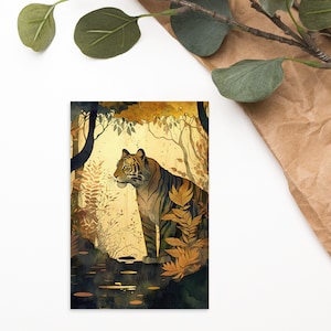 Carte postale tigre de la jungle - carte postale grand félin - tigres dans une forêt tropicale