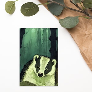 Postal de tejón espeluznante - Poste de tejón de Lost Woods - Tarjeta de bocinazo cósmico