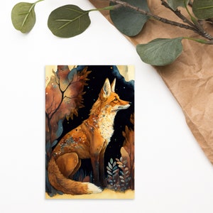 Carte postale vulpecula renard - carte postale animal - peinture courrier Foxy - klaxon cosmique