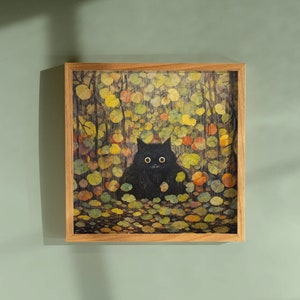 Soot Black Cat Poster Print - Forest Kitten Wall Art - Cottagecore Cute Decor