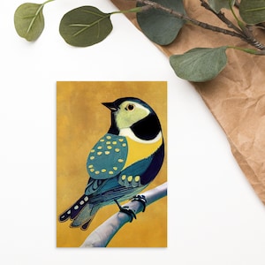 Carte postale mésange bleue - Art oiseau