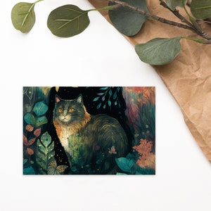 Cartolina con gatto tartarugato magico - Biglietto con gattino animale - Guscio di tartaruga nero e arancione