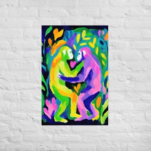 Stampa artistica "Scimmia danzante innamorata" - Poster con dipinto vibrante - Regalo divertente per l'anima gemella