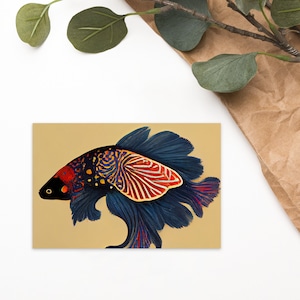 Betta Fisch Postkarte - Siamesische Kampffisch Postkarte - Hope You Feel Betta -Red and Blue Long Fin