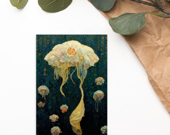 Jellyfish Postcard - Animal Ocean Art Nouveau Post Card - Jellyfish By Cosmic Honk