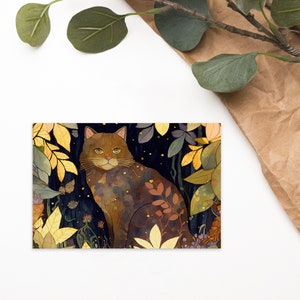 Magic Jungle Cat Postcard - Grey Brown Forest Kitten Card
