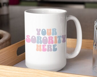 Taza personalizada de hermandad de 15 oz: diseño en color macarrón