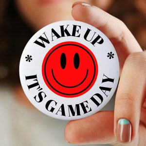 Wake Up It&#39;s Game Day Red & Black Game Day Pin, Black and Red Game Day, Game Day Pin, Game Day Button, Tailgate Pin