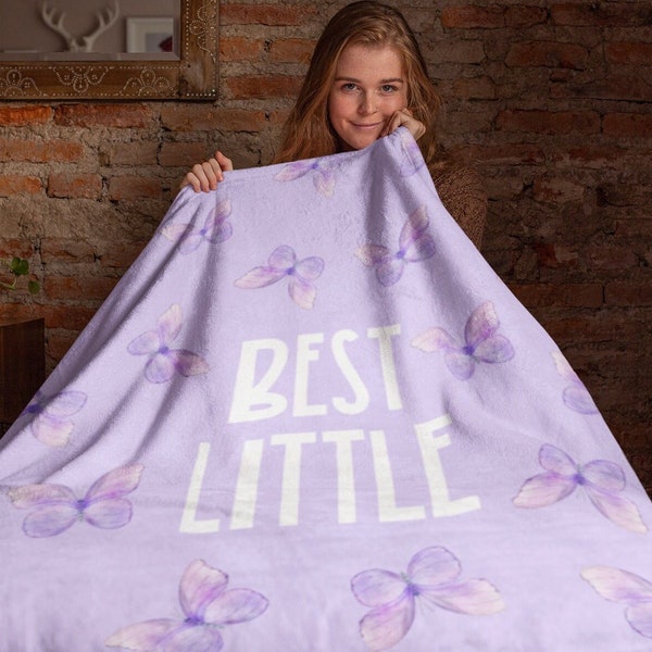 Meilleure petite couverture en peluche papillon en velours de sororité, cadeau de petite sœur de sororité, grand/petit cadeau, couverture papillon violet