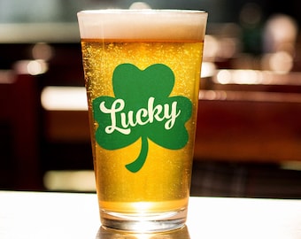 Szklanka do piwa Lucky Shamrock, kufel do piwa na dzień św. Patryka, irlandzkie naczynia do picia w pubie, 16-uncjowy kubek na dzień św. Patryka, szkło o tematyce celtyckiej