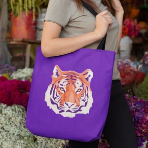 Purple Tiger Reusable Shopping Tote Bag
