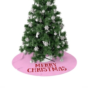 Christmas Tree Skirt, Merry Christmas Pink and Red Pastel Tree Skirt, Holiday Decoration, Xmas Tree Decor, Festive Home Decor, Gift for Her,