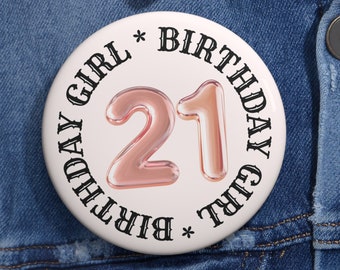 21st Birthday Girl Pin: Rose Gold Balloon Party Favor