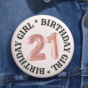 21st Birthday Girl Pin: Rose Gold Balloon Party Favor