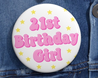 21st Birthday Girl Pin: Pink Starry Party Favor