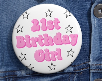 21st Birthday Girl Pin: Pink Star Party Favor