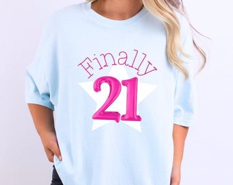 Finally 21 Birthday T-Shirt: Rose Gold Balloon Print Tee
