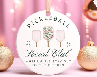 Décoration de Noël en céramique Pickleball Social Club, cadeau pour amateur de pickleball
