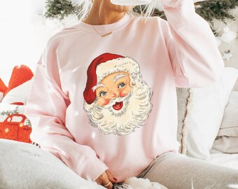 Vintage Santa Face Christmas Sweatshirt, Cozy Crewneck Sweater