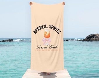 Aperol Spritz Social Club Large Luxury Beach Towel, Large Velour Beach Towel, Vacation Beach Towel, Bachelorette Trip
