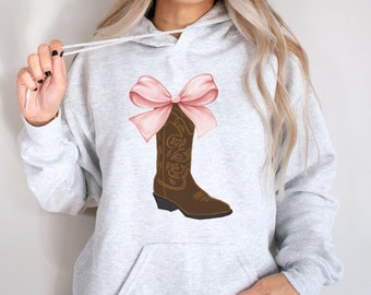Pink Bow Cowboy Boot Hoodie: Southern Charm Sweatshirt