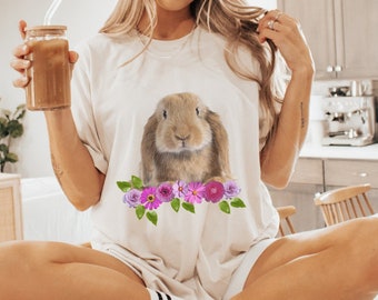 Camiseta con flores de conejito, camiseta con conejo de Pascua