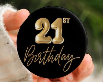 21st Birthday Pin, Black and Gold Party Accessory