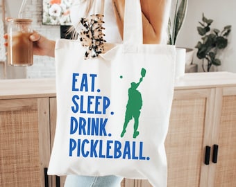 Funny Pickleball Cotton Tote Bag: Eat Sleep Drink, Reusable Grocery Bag