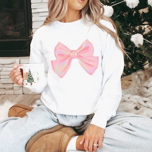 Pink Bow Crewneck Sweatshirt: Cozy Oversized Pullover