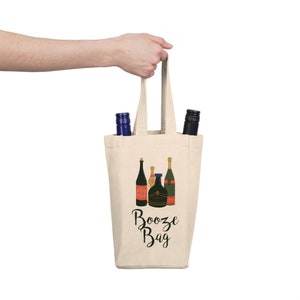 Booze Bag Double Wine Tote Bag, Canvas Wine Tote, Reusable Wine Tote Bag, Reusable Liquor Bag, Wine Gift Bag