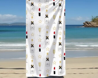 Champagne & Lipstick Beach Towel: Luxury Poolside Accessory