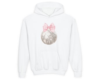 Youth Volleyball Hoodie | Blush Pink Bow Graphic
